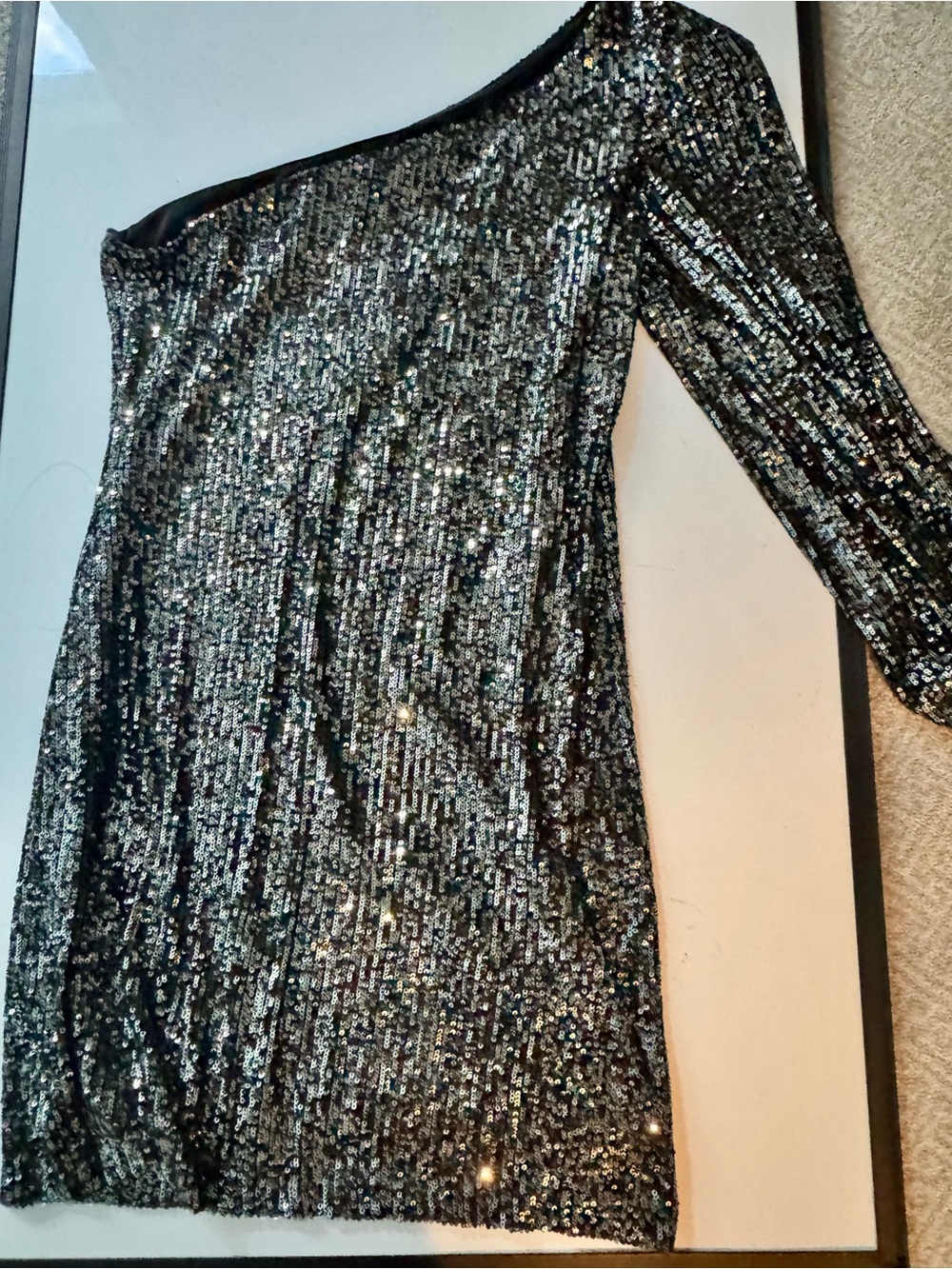 Steve Madden One-Shoulder Silver Sequin Dress